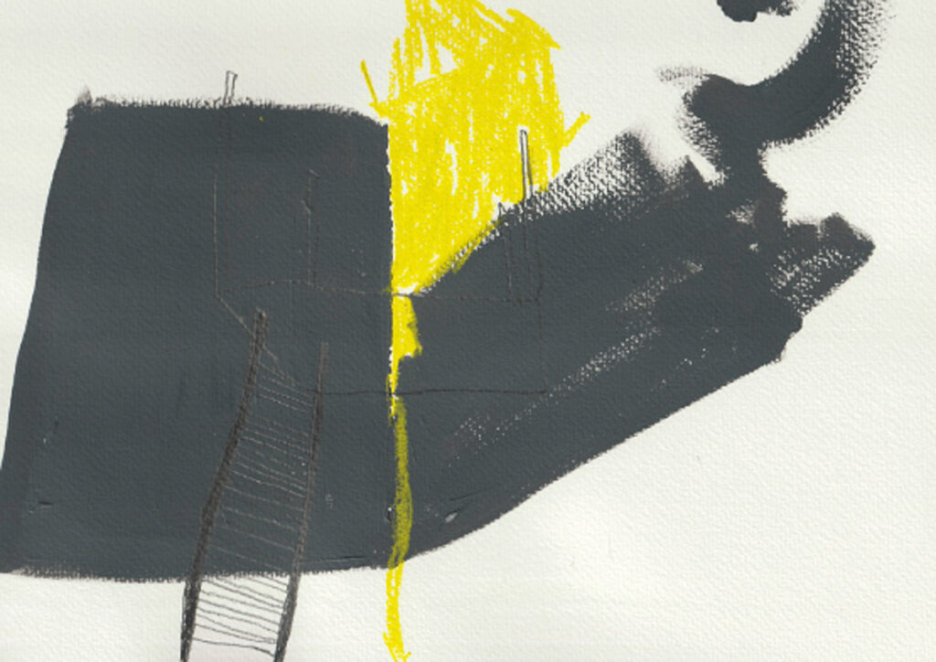 Ein Fenster blinzelt lustlos Ein Gummibaum spricht ‘Mord!’ – Zeichnung zur Installation